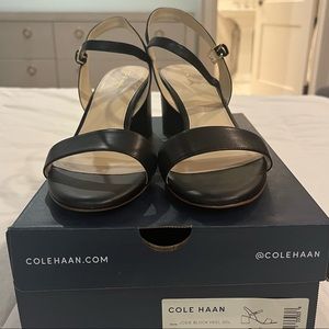 Cole Haan Black Leather Block Heel Sandals - Size 9.5